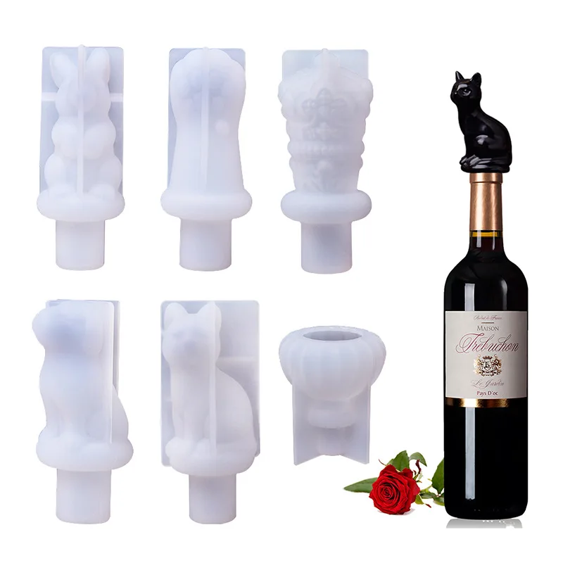 Red Wine Bottle Stopper Crystal Epoxy Resin Mold Crown Cat Claw Rabbit Cork Silicone Mould for Resin Jewelry Making Supplies