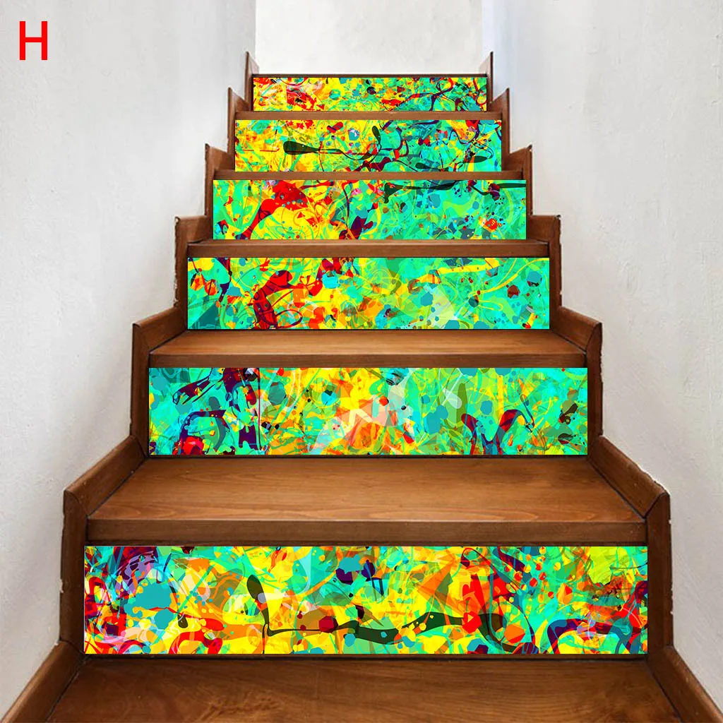 6 шт. пейзаж лестницы наклейки DIY наклейки на стены Фреска водонепроницаемый съемный обои виниловые домашний Декор Наклейки Adesivos де parede - Цвет: H