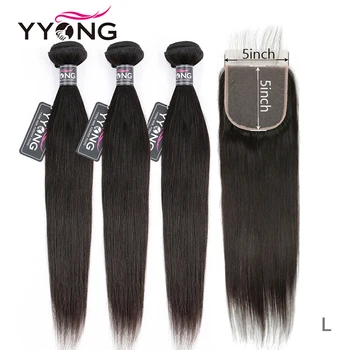 

Yyong 4x4 & 5x5 Closure With Bundles 8-30inch Peruvian Straight Bundles With Closure Remy Human Hair Lace Closure With Bundles