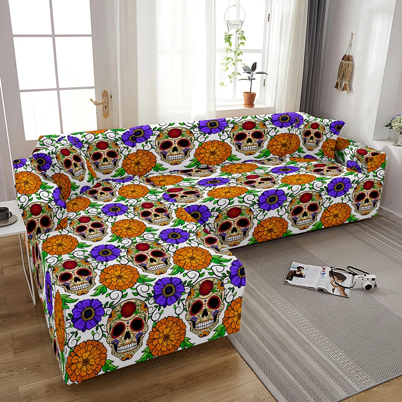 

Psychedelic Skull L Shape Stretch Sofa Cover 1/2/3/4 seat Non-slip Combination Couch Covers Elastic Slipcover For Living Room