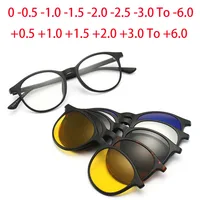 2245 Magnet Clip Round Myopia Glasses 0 -0.5 -1.0 -2.0 To -6.0 , Hyperopia Sunglasses +0.5 +1.0 +2.0 To +6 1
