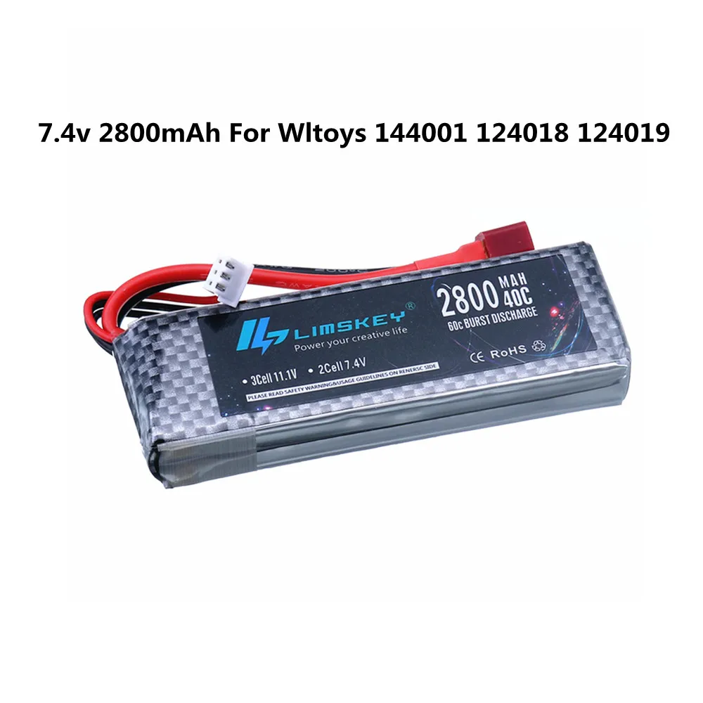 for Wltoys 144001 Car 2s 7.4 V 2800mAh Lipo battery T plug for Wltoys