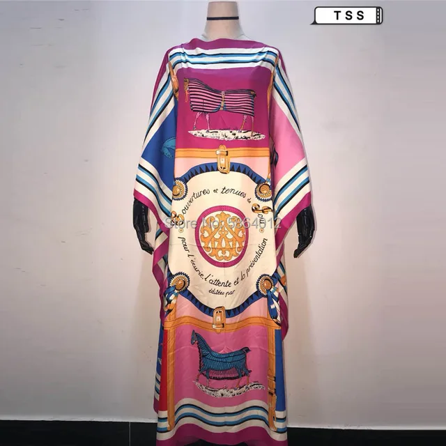 Africa Fashion Blogger Recommend Popular printed Silk Kaftan Maxi dresses Loose Summer Beach Bohemian kaftan long dress for lady 6