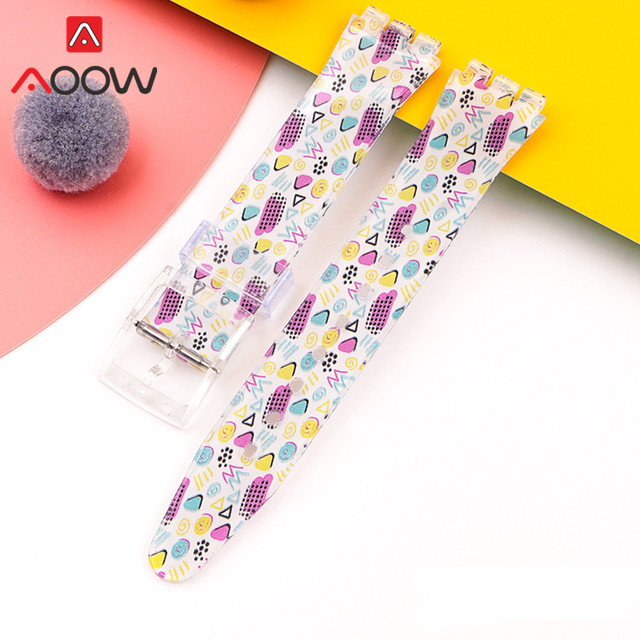 Jelly Strap for Swatch 16mm 17mm 19mm Men Women Colorful Printing PVC Replacement Bracelet Band Watch Accessories