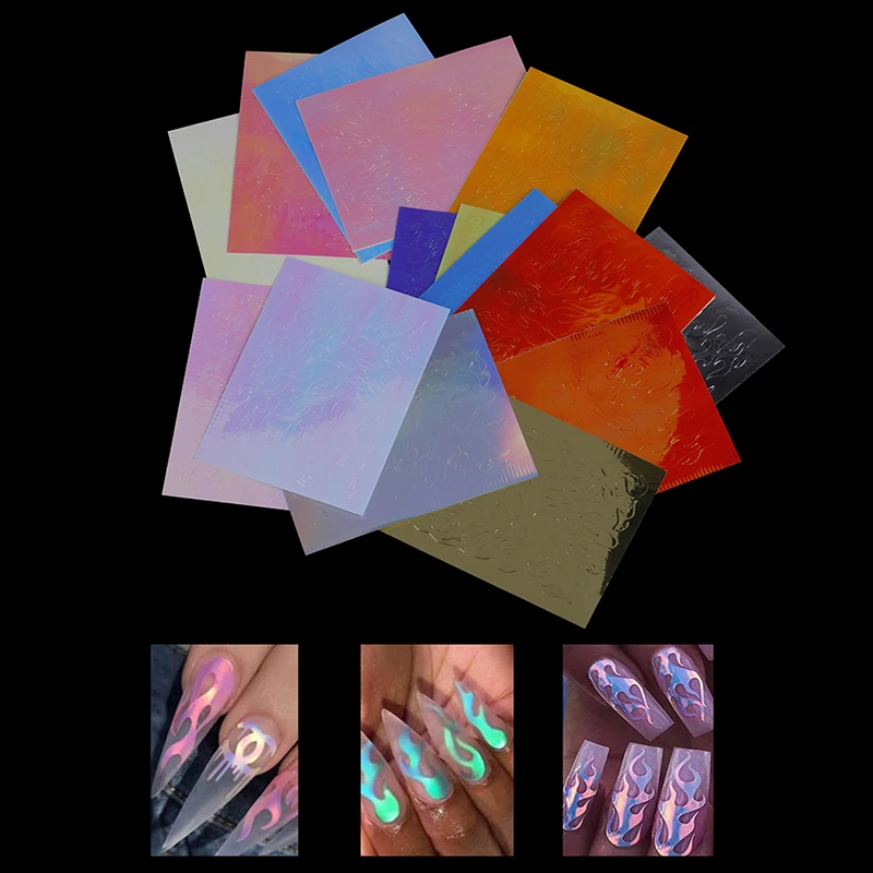 New 16PCS Flame Reflections Nail Art Stickers Nail Art Sticker Fashion Flame Reflections Tape Adhesive Foils DIY Decoration