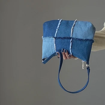 

Niche Design Denim Stitching Casual Underarm Bag Women 2020 New Hit Color Portable Shoulder Bag Phone Pocket A530