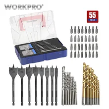 WORKPRO 55-Piece Combined Drill Bit Set Masonry Drill Bits HSS Drill Bits Wood Spade Drill Bits Screwdriver Bits