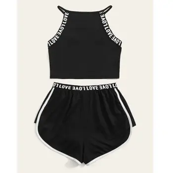 

2019 Summer Stretch Active Wear Two Pieces Sets Camis Shorts Women Fashion Hot Casual Streetwear Ladies Short Jogging suits