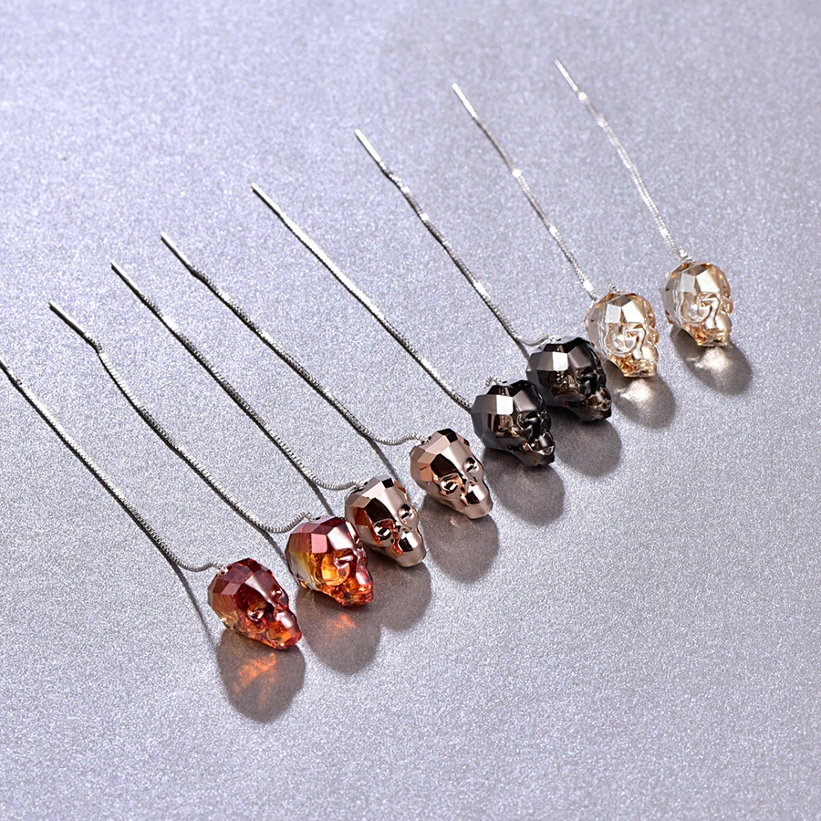 Кристаллы от Swarovski череп висящие серьги с подвесками для женщин Мода дикая Серебряная цепочка украшения для пирсинга серьги вечерние ювелирные изделия подарок