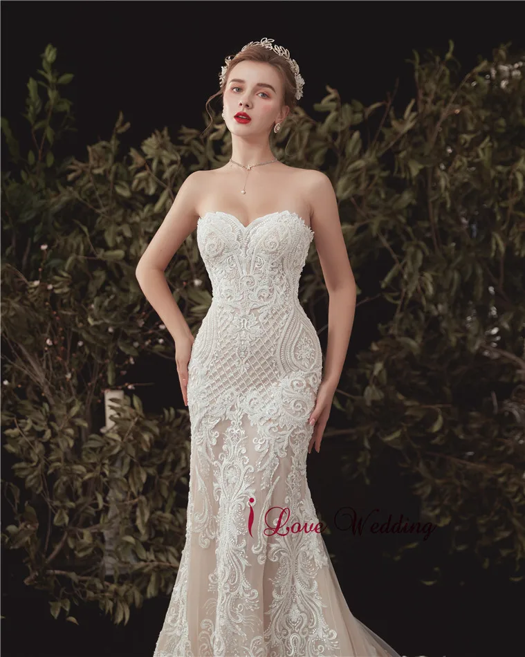Vestido de novia, милое кружевное свадебное платье, Обнаженная Подкладка, Русалка, роскошное свадебное платье, элегантное свадебное бохо-платье