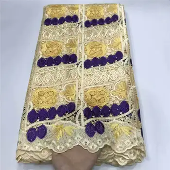 

5 colors Wholesales African tulle lace fabric yellow elegant French net lace fabric with embroidery and stones for party P01