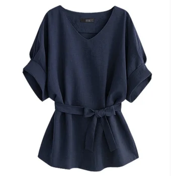 

ETOSELL New Arrival Female Linen V-neck T-shirt Good Selling Short Batwing Sleeve Stylish Lose T-shirts Women