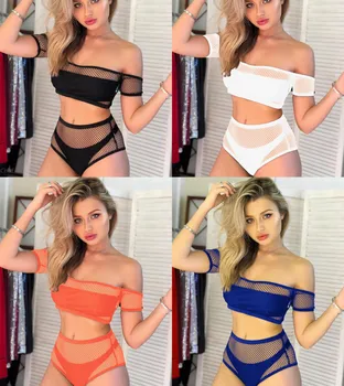 

Sexy Mesh Lady Split Swimsuit Hot Sale Four Piece Bikini Multicolor Beach Suit swimwear women high waist bikini