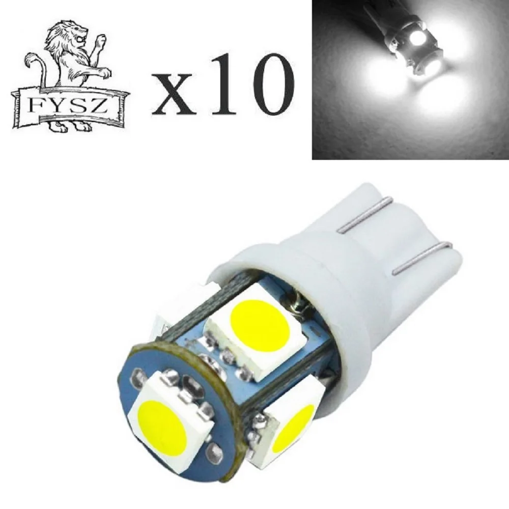10 шт. T10 led 5050 авто W5W 194 2W 6000K автомобильные лампы 5 smd светодиодные не допускающие