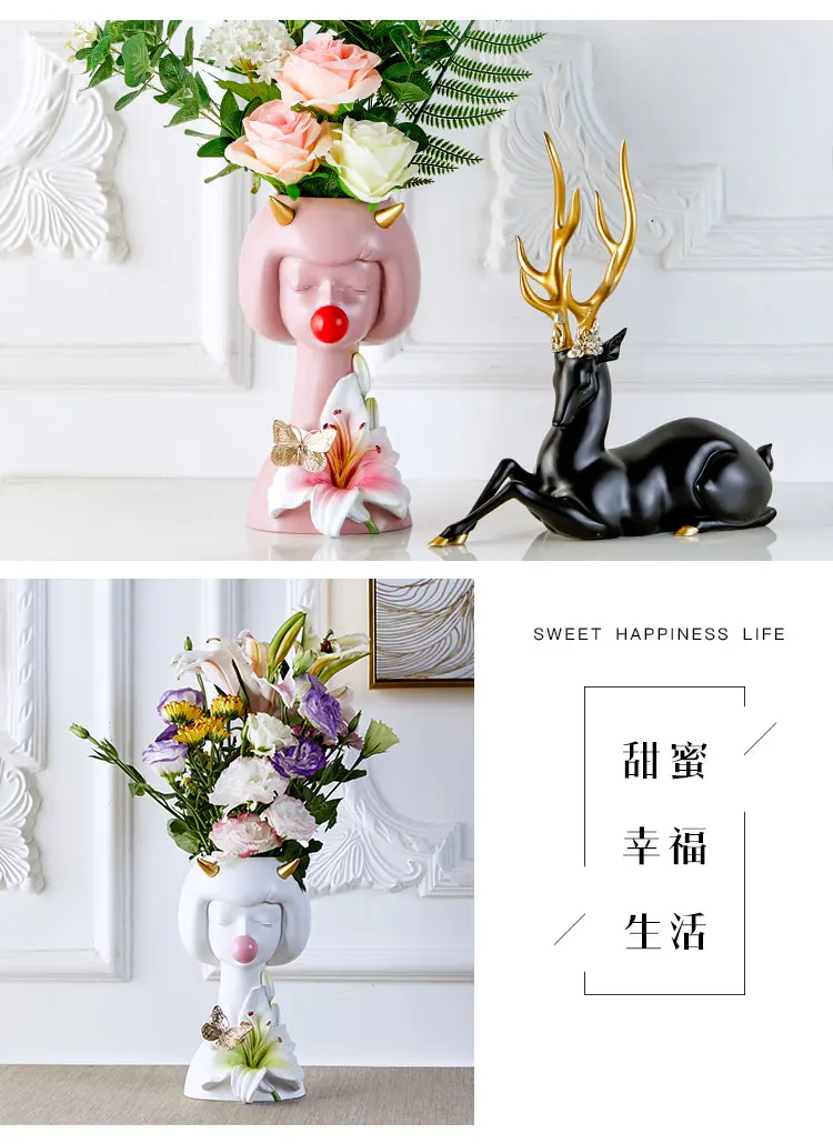 Скандинавская креативная ваза, человеческая ваза, украшенная головом, милая жевательная резинка для девочек, цветочная композиция, человеческое лицо, ремесла, Современное украшение дома