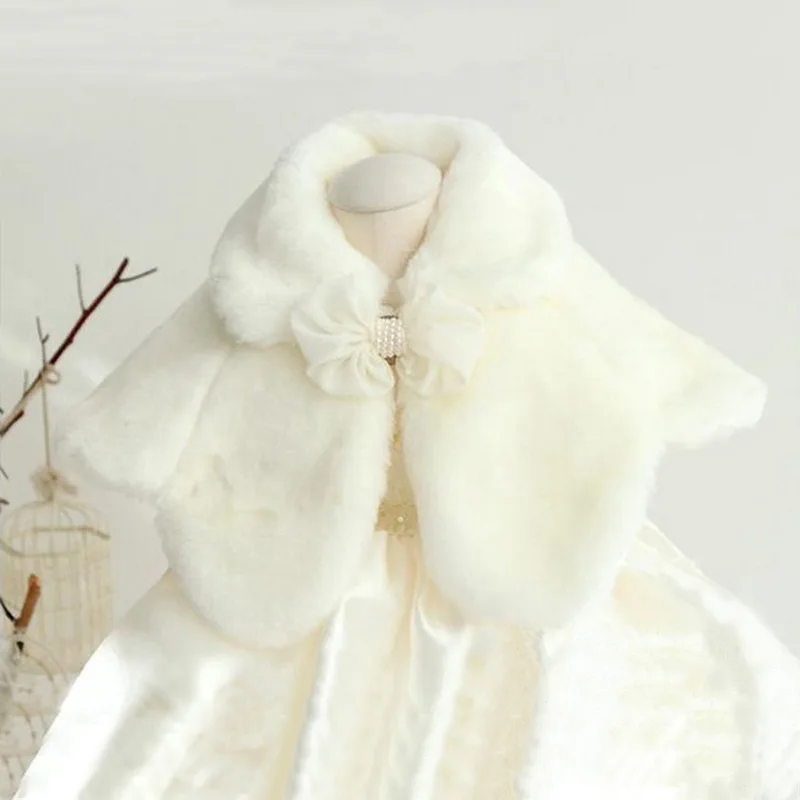 

Elegant Winter Shawl Princess Coats Outwear Jacket Baby Girls Dress Girls Manteau White Plush Flower Cloak Coat Clothes PJ-MM