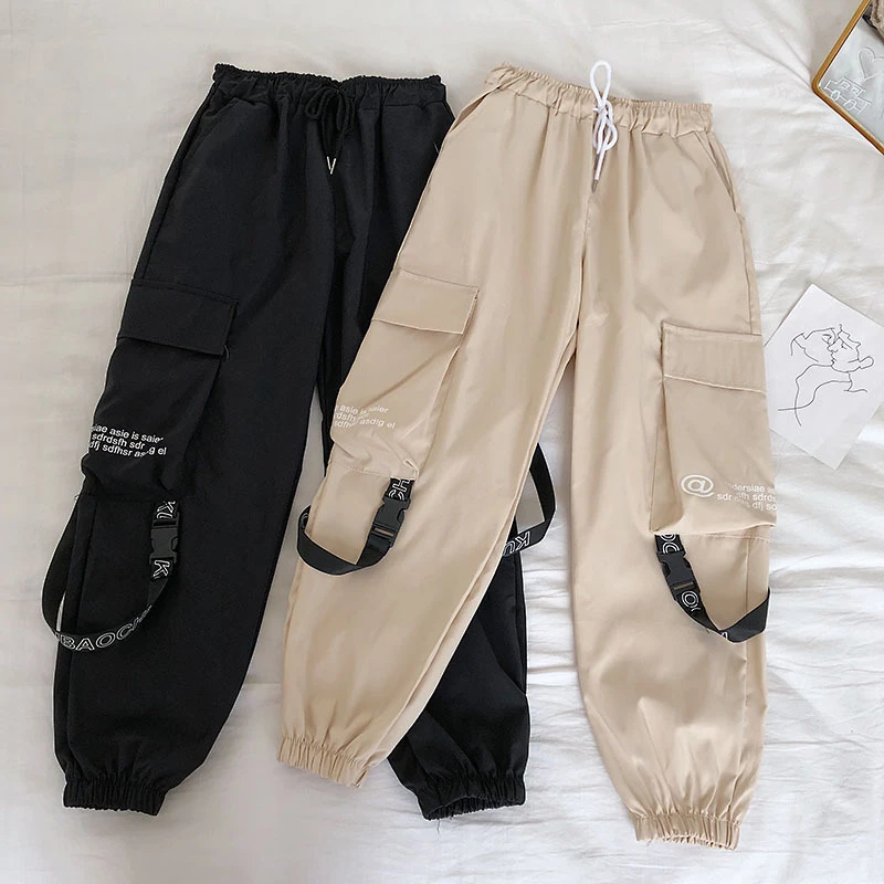 complejidad Señora cualquier cosa Hip Hop Streetwear mujer Cargo pantalones cintura alta bolsillos cinta Pantalones  mujer Suelta todo fósforo 2019 nueva moda|Pantalones y pantalones capri| -  AliExpress