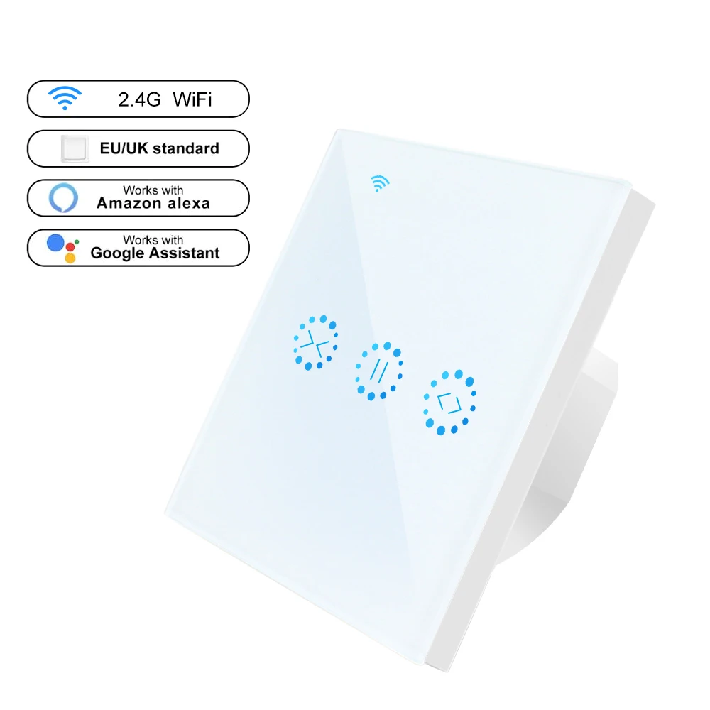 Умный сенсорный переключатель, электрические шторы, WiFi переключатель, приложение Голосовое управление, механические жалюзи, работает с Amazon Alexa Google Home - Цвет: EU Standard White