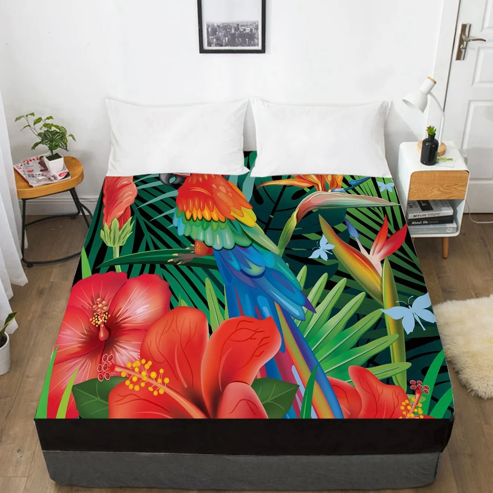 1pc 3D Bed Sheet With Elastic Fitted Mattress Cover 135/150/180/200/160x200 Country Flowers Bedding Double Queen King | Дом и сад