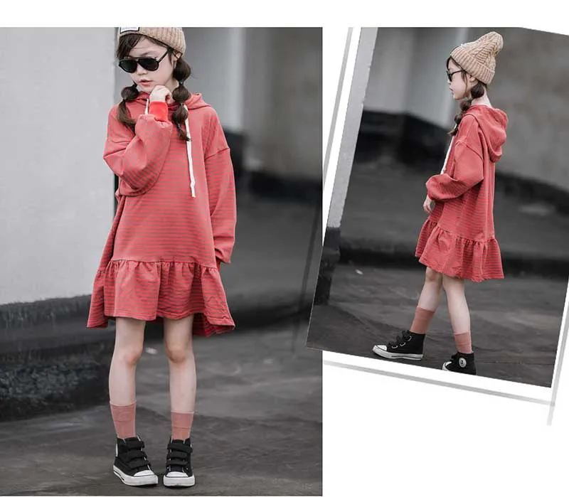 Mother And Daughter Clothing Girl Dress Autumn 2019 School Kids Sweatshirt Dress Striped Children Dresses Cotton Toddler Hoodies (13)