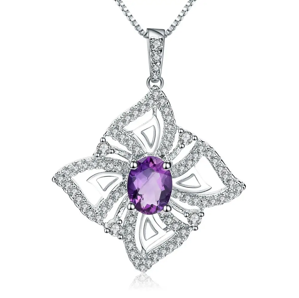 Жемчужная балетная 925 пробы Серебряная бабочка подвеска 1.30Ct натуральный аметистовый драгоченный камень кулон ожерелье ювелирные украшения для женщин