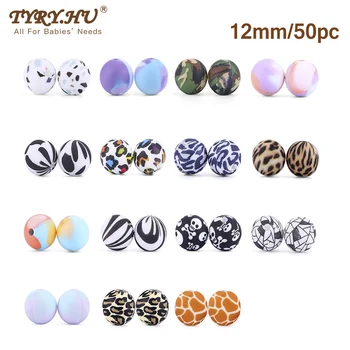 

TYRY.HU 50 new 12mm silicone bead watermark sensory baby teeth care necklace DIY pacifier chain accessories