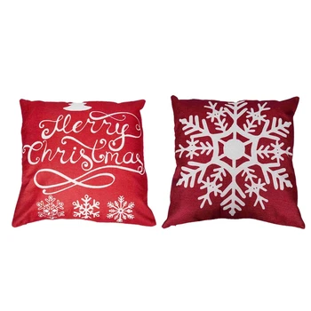 

18 x 18 Inch Christmas Pine Tree Snowflake Merry Christmas In Red Flax Throw Pillow Case Cushion Cover Square White+ Red & Beaut