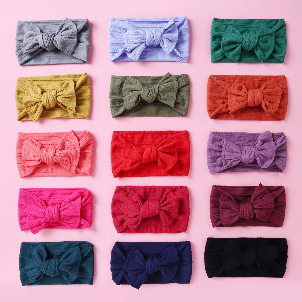 27pc/lot Baby Accessories Infant Baby Girl Ribbed Bow Headband Newborn Cable Knit Headband Nylon Elastic Hair Band Gifts Props