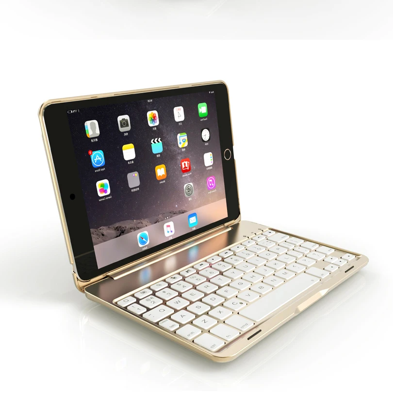 [Новинка] алюминиевая Беспроводная bluetooth-клавиатура 4,0 для iPad mini 4/5, металлический жесткий чехол+ Интеллектуальный переключатель включения/выключения+ 7 цветов подсветки