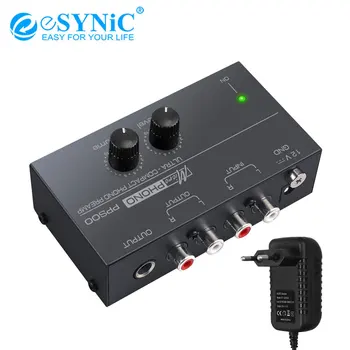 

eSYNiC Portable Phono Preamplifier PP500 Ultra-Compact Phono Preamplifier With RCA In & Out 1/4" TRS Out Level & Volume Controls