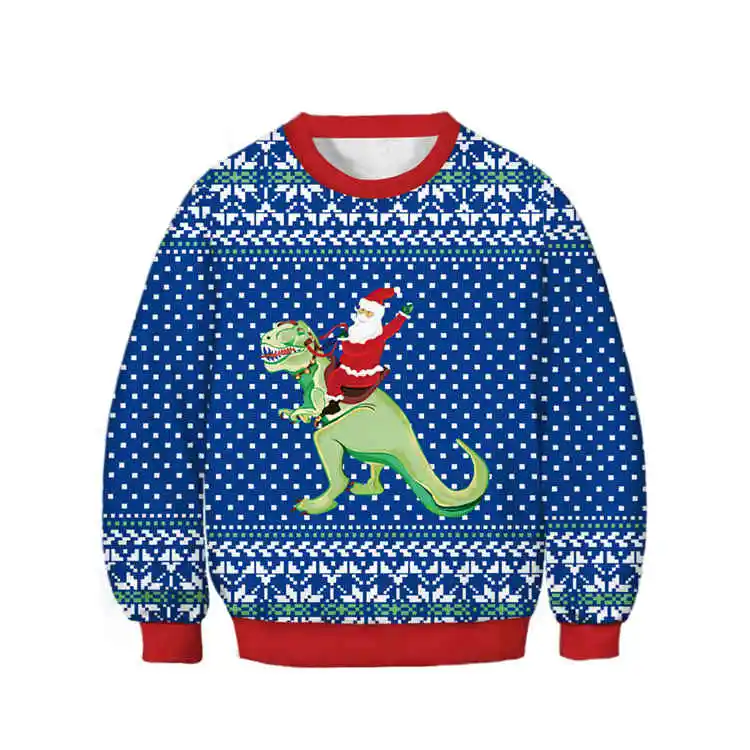 Рождественская Толстовка унисекс для мальчиков и девочек, Забавный Рождественский детский свитер с Санта-Клаусом, пуловеры, осенне-зимние топы, одежда - Цвет: Синий