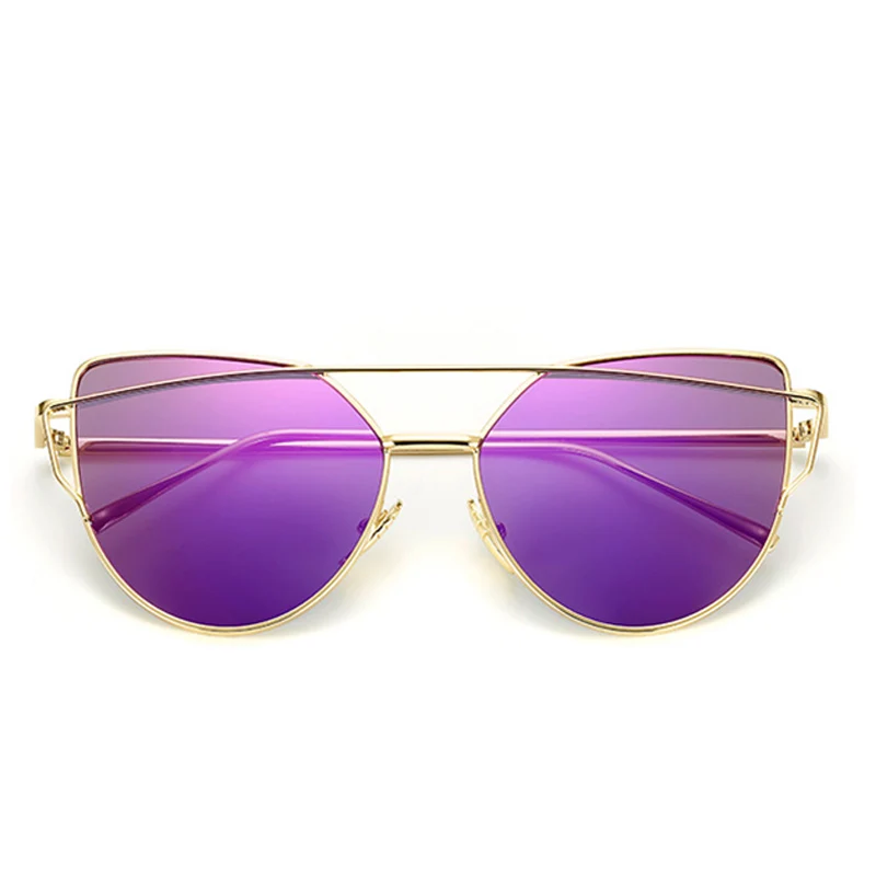 GoldPurple RBROVO, фирменный дизайн, кошачий глаз, солнцезащитные очки для женщин, Ретро стиль, металлические, отражающие очки для женщин, зеркальные, Ретро стиль, Oculos De Sol Gafas - Цвет линз: GoldPurple