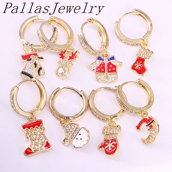 

8Pairs CZ Enamel Christmas Dangle Earrings Cute Santa Claus Snowman Bell Romantic Christmas Gifts For Women Girls