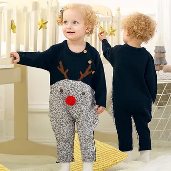 

3 6 12 18M Baby Rompers Winter Warm Knitted Infant Boys Girls Jumpsuits Toddler Sweaters Outfits Christmas Kids Clothes