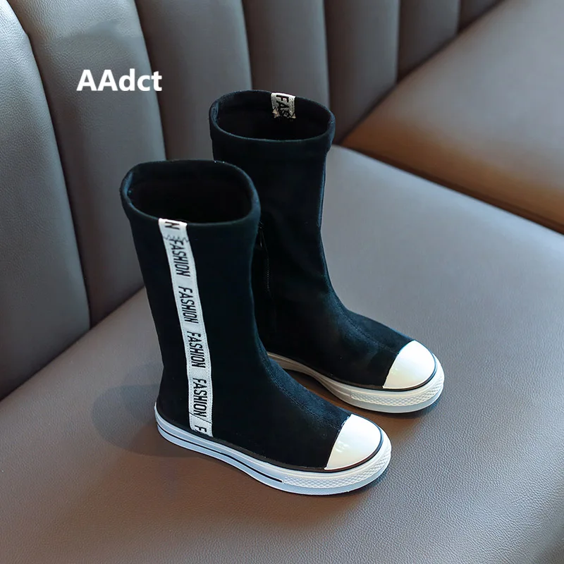 AAdct/; ботинки принцессы для девочек; сезон осень; Новинка; брендовые высокие сапоги для маленьких детей; Высококачественная модная детская обувь - Цвет: Черный