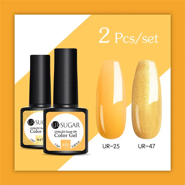 2pcs set16 Ur Sugar 2 шт./лот Блеск УФ-гель для ногтей набор Полупостоянный верниш верхнее покрытие УФ светодиодный гель лак замочить от розового цвета серии - Цвет: 2pcs set16