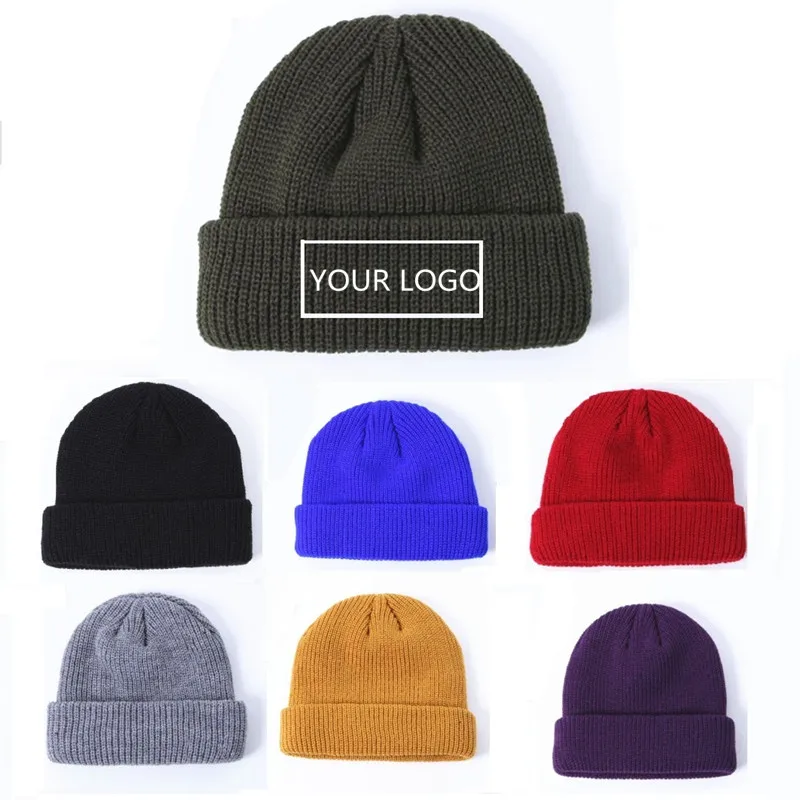 

1pc Custom print DIY logo skullcap New adult men and women landlord caps Winter thick warm acrylic knitted Skullies Beanies