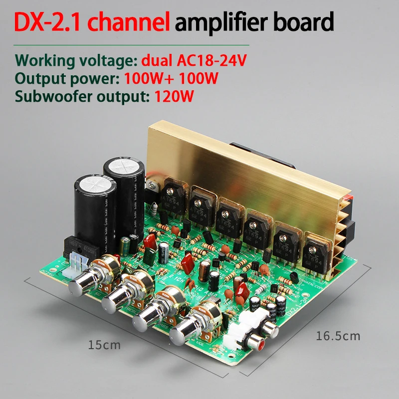 

KYYSLB 100W*2 8ohm Dual AC18-24V DX-2.1 High Power 2.1 Channel Amplifier Board Subwoofer DIY Finished Power Amplifier Board