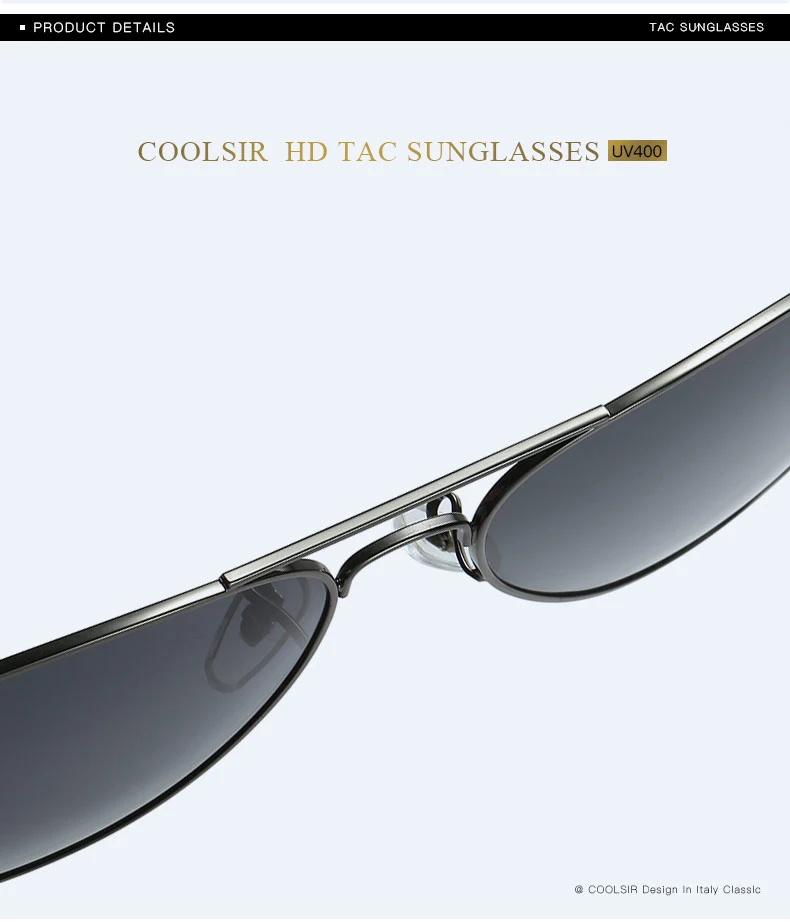 COOLSIR New Design Aviation Alloy Frame HD Polarized Sunglasses For Men UV400 Protection gafas de sol hombre 3025