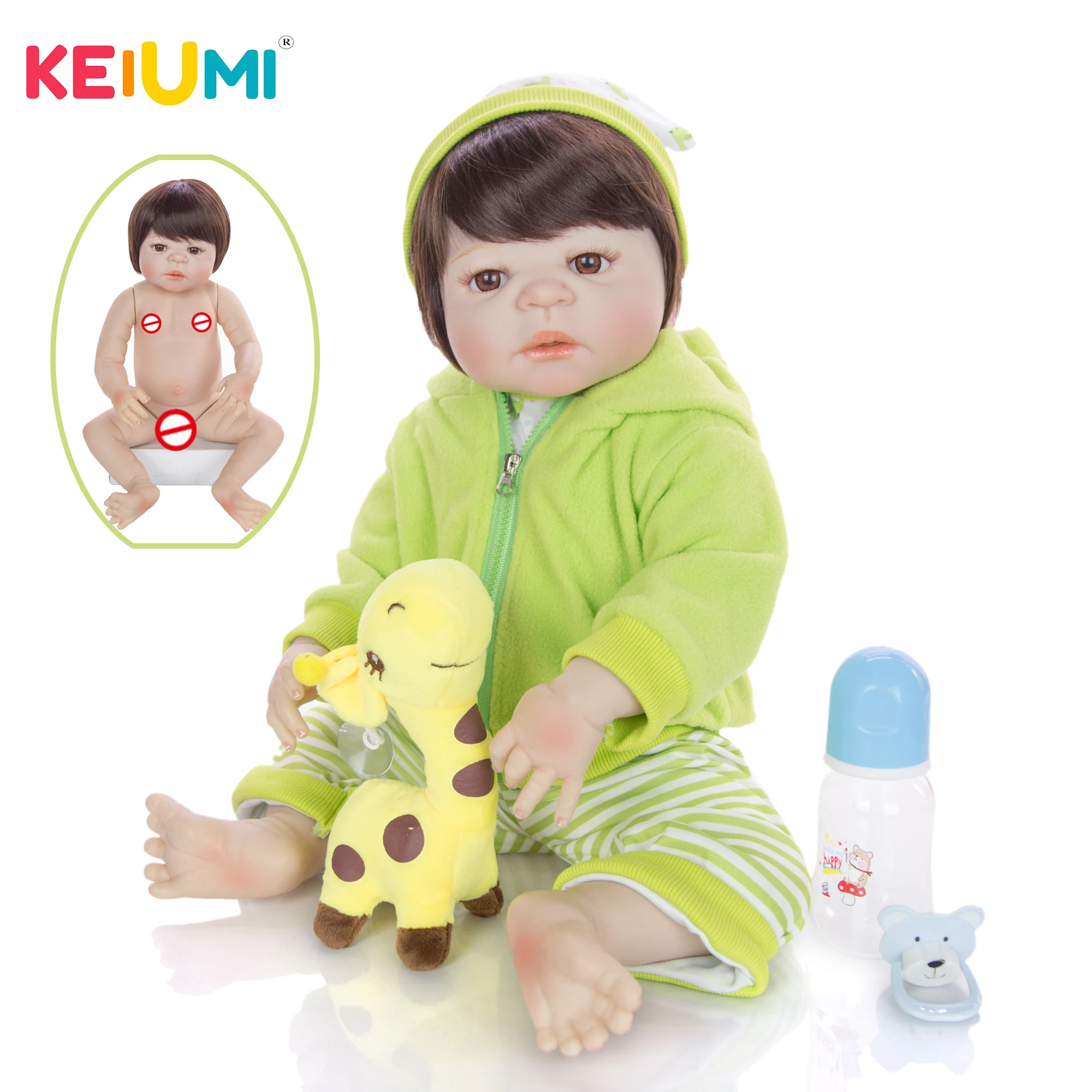 KEIUMI реалистичный милый 23 дюймов 57 см Reborn Baby Doll мальчик полный силиконовый винил новорожденный детская кукла игрушка для ребенка подарок на день рождения