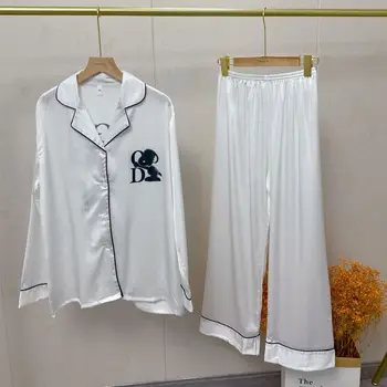 

Wmyqdlq Summer New Ice Silk Home Service Can Wear Pajamas Women Thin Casual Long Sleeve Two-Piece Suit Track Suit