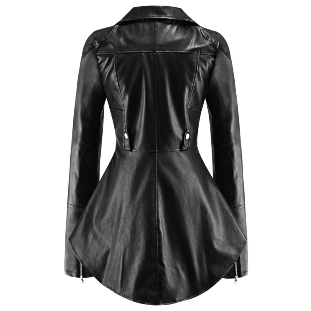 Осенняя женская куртка из искусственной кожи, пальто для женщин, длинный рукав, тонкий черный готический модный топ, верхняя одежда для мотоциклистов, косой молнией, D20