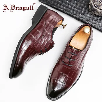 

Derby Shoes Men's 2019 New Business Shoes High-grade First Layer Cowhide Embossed Lace Dress Men's Shoes