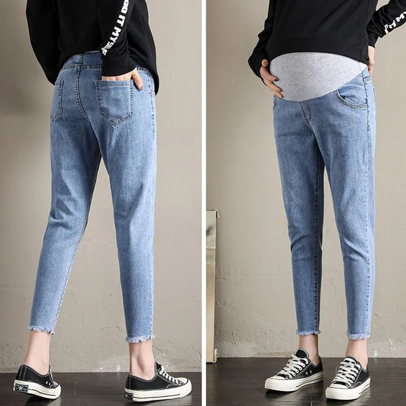 

Spring Denim Jeans Maternity Pants For Pregnant Women Clothes Casual High Waist Abdominal Pants Pregnancy Jeans Trousers 4XL