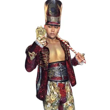 

Personality Performance Costume Men Sparkling Rhinestones Pattern Printing Four-Piece Suit Fringes Cane Party Evening Costume