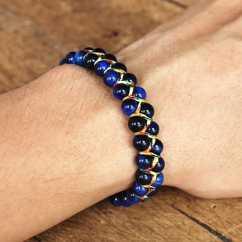 6mm Blue Tiger Eye Stone Beads Braided Bracelet Women Men Friendship Strand Charm Bracelet Bohemian Jewelry bracelet jewelry
