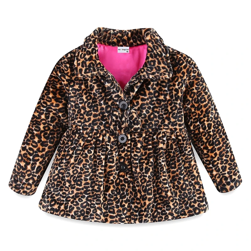 Brown Leopard Mudkingdom/зимние пальто для маленьких девочек; флисовые повседневные теплые пальто на пуговицах с отложным воротником - Цвет: Brown Leopard