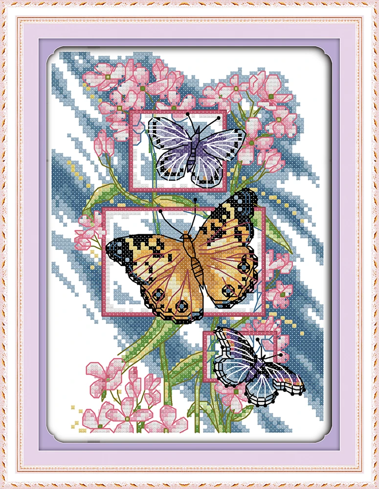 Butterflie 7 Cross Stitch Kit Aida 14ct 11ct Count Printed Canvas