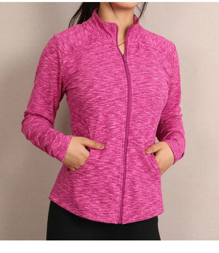 Женская спортивная куртка для йоги, большой размер, тонкая куртка для бега, длинный рукав, быстросохнущая, дышащая, стоячий воротник, фитнес-топ