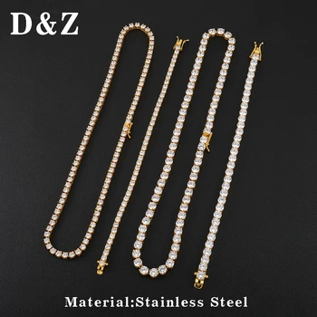 

D&Z 1 Set 3/4/5mm Iced Out Bling Cubic Zircon Tennis Chain Necklaces For Men Hip Hop Jewelry Accessories